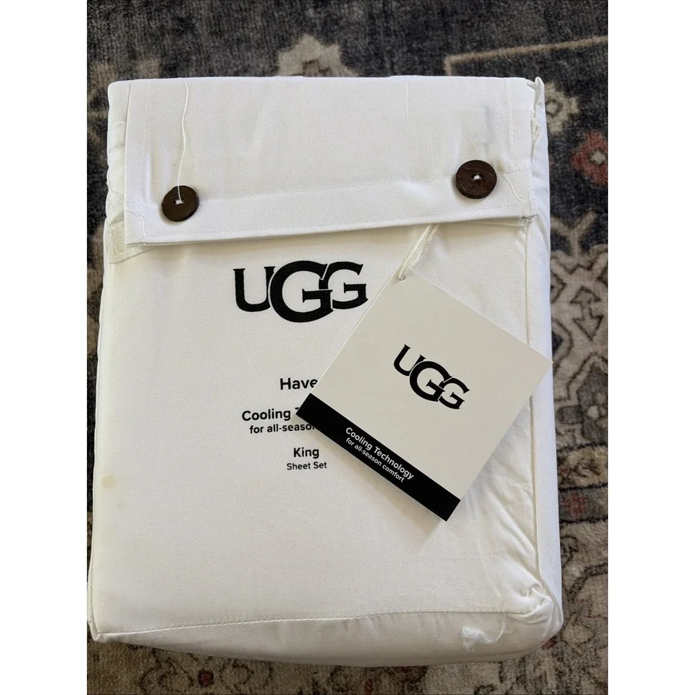 New UGG Haven KING Size Sheet Set 4 PCS Cooling Technology Bright White Solid